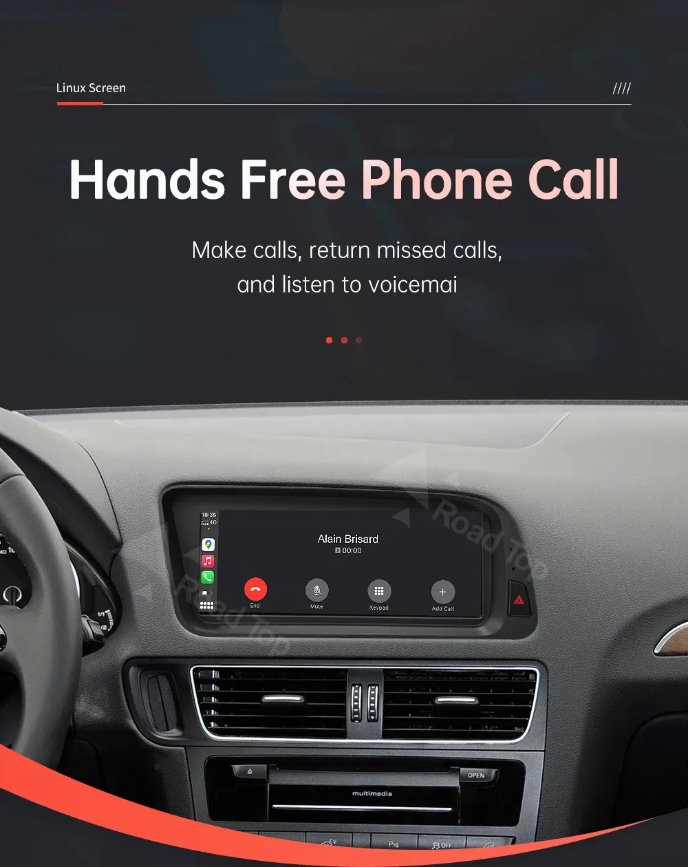 RoadTop Linux 8.8-Inch CarPlay Display for Audi Q5