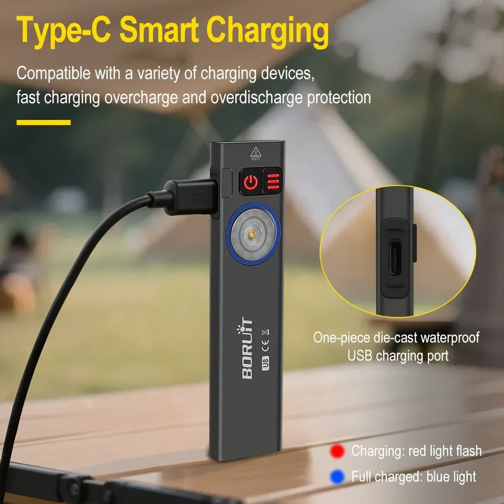 BORUiT U8 Compact Dual-Light USB-C Work Flashlight