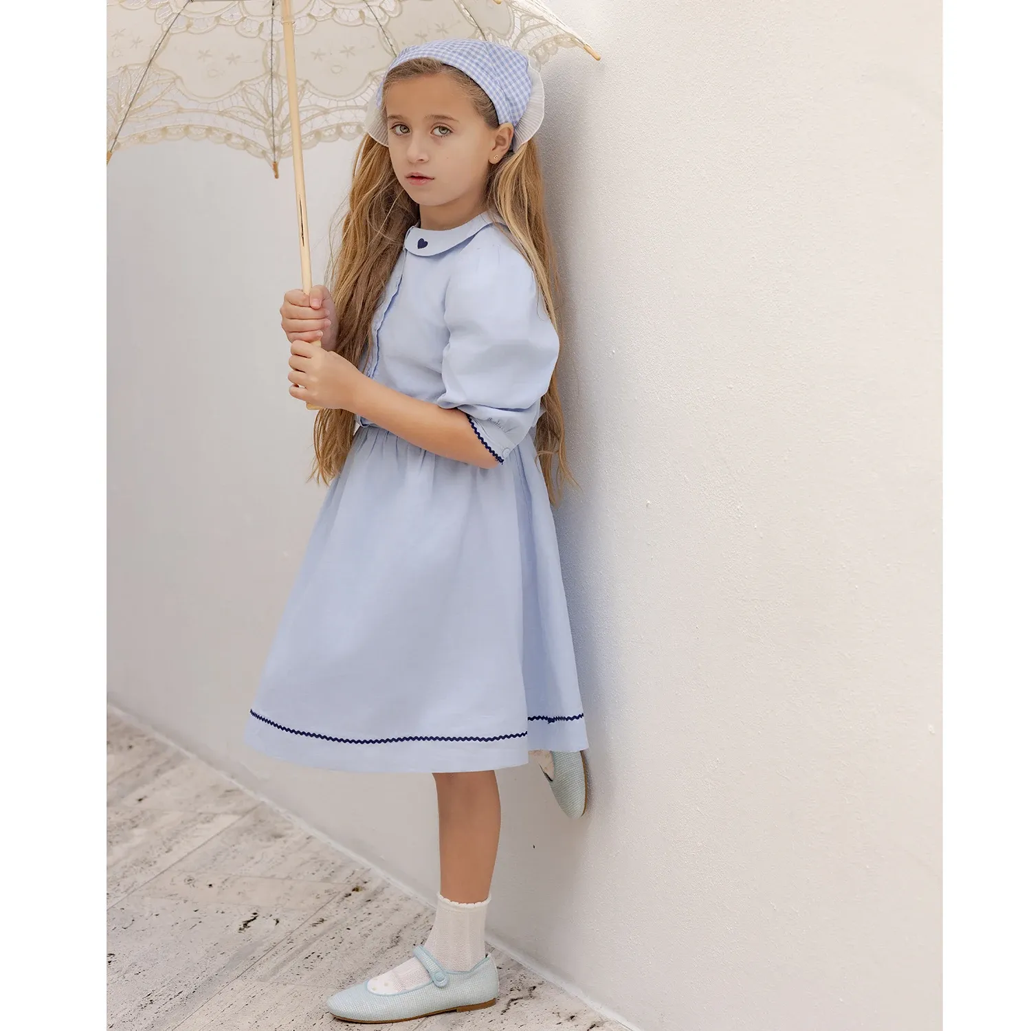 Blue Plaid Family Matching Cotton Dress Set