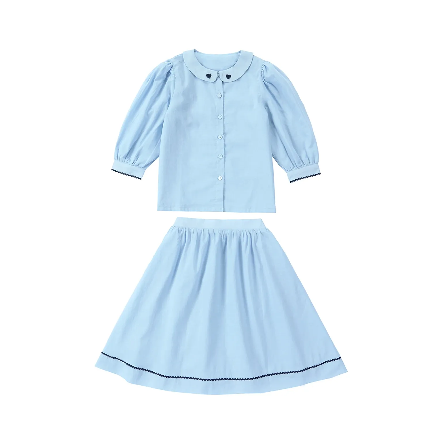 Blue Plaid Family Matching Cotton Dress Set