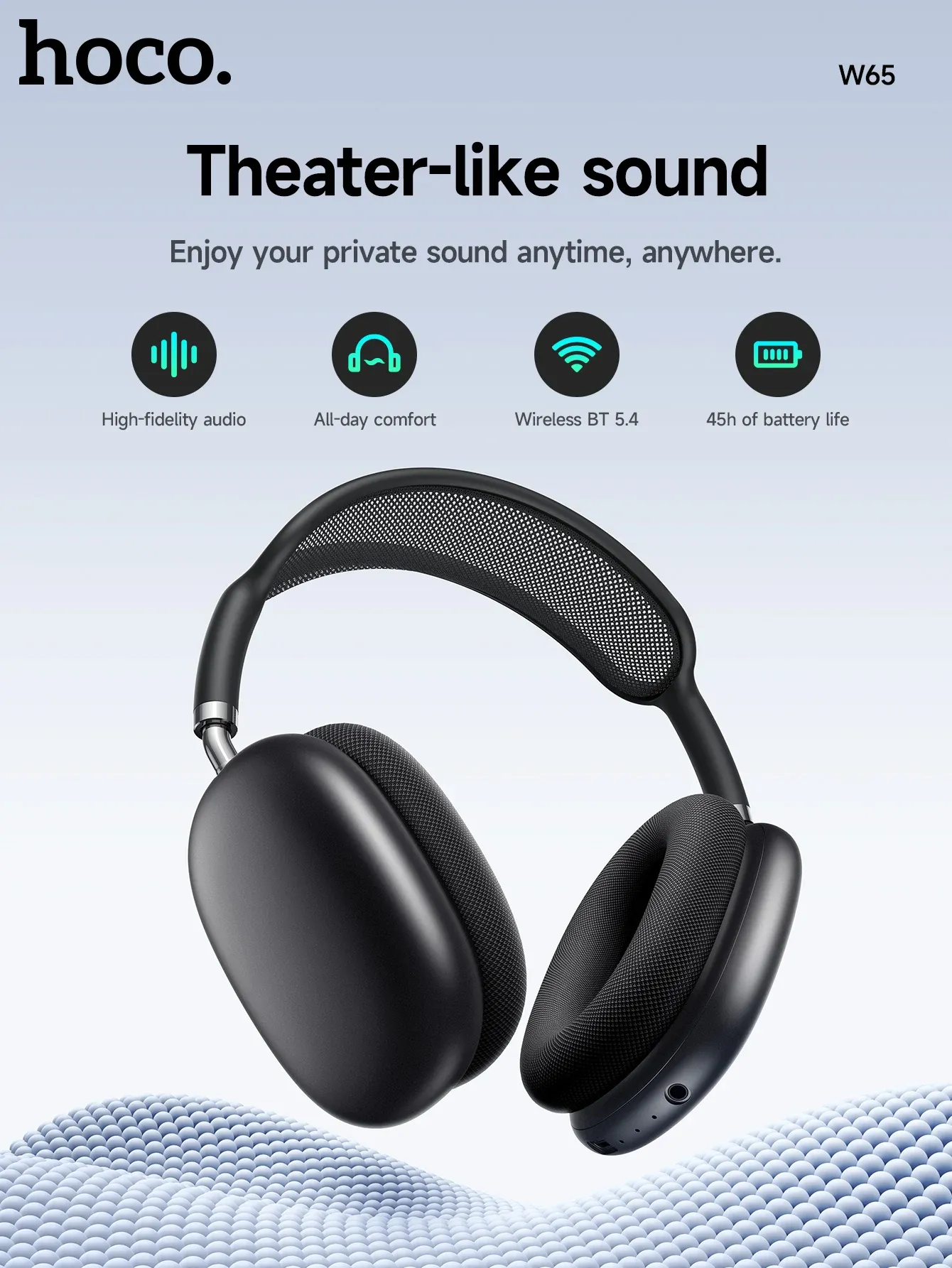 HOCO W65 Bluetooth Over-Ear Headphones with Fabric Ear Pads