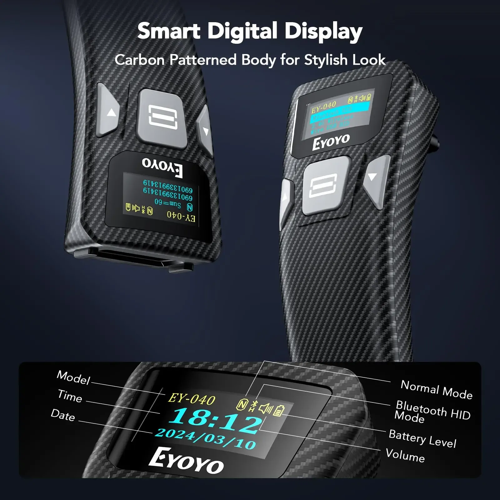 EYOYO Bluetooth 1D/2D QR Scanner with LCD Display