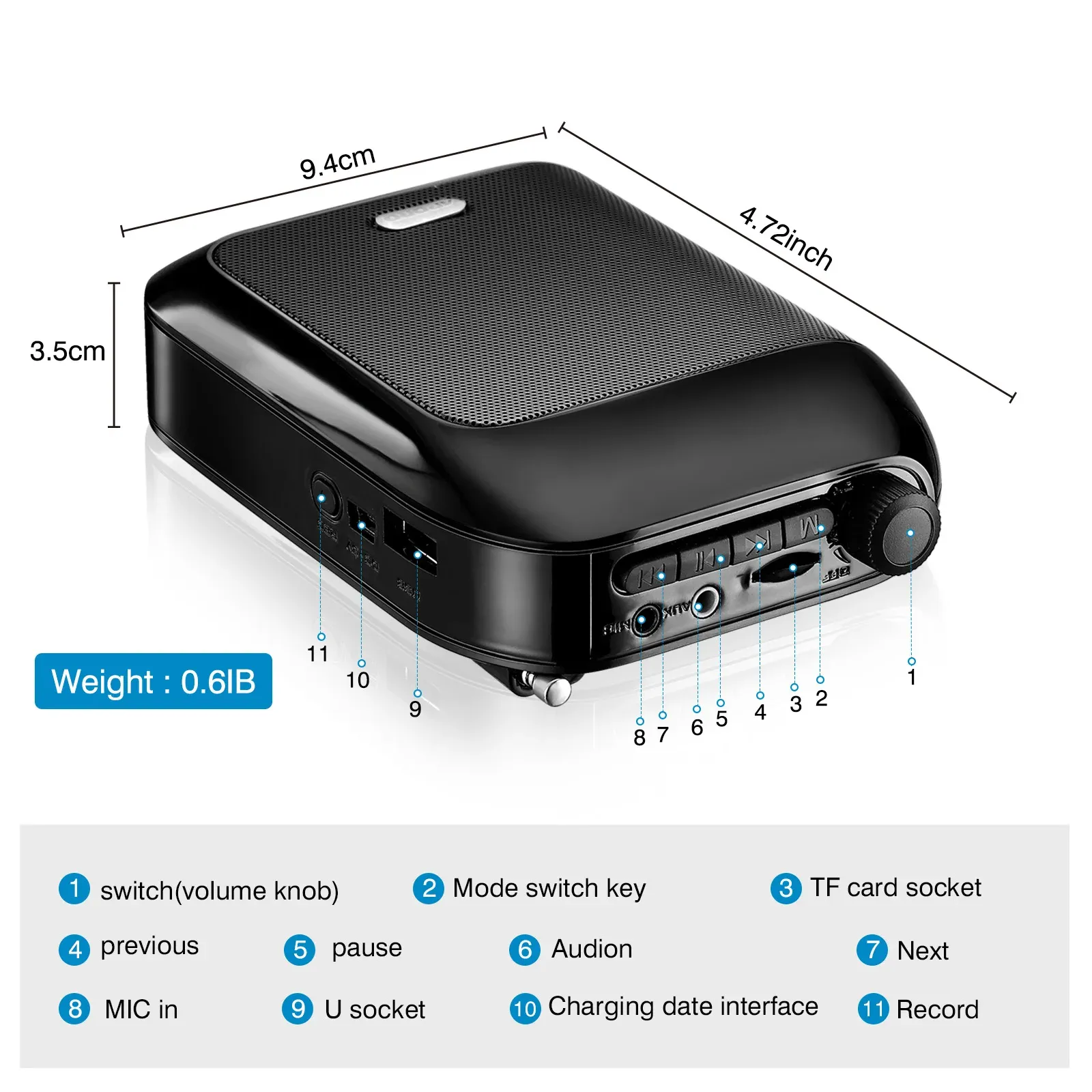 Blueskysea Portable Wireless Voice Amplifier with UHF Mic