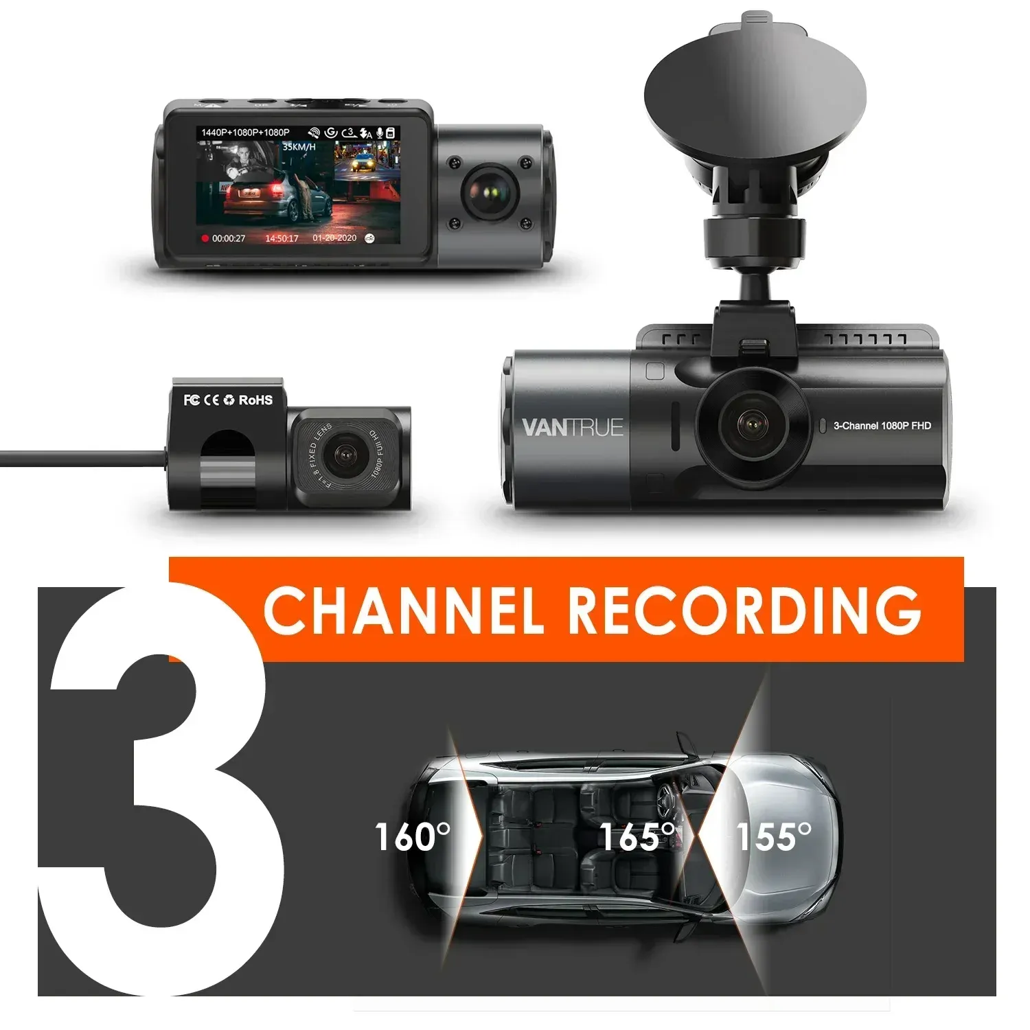 Vantrue N4 3-Channel 4K Dash Cam with GPS and Night Vision