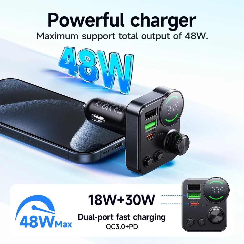 HOCO E86 48W Dual-Port Bluetooth FM Car Charger