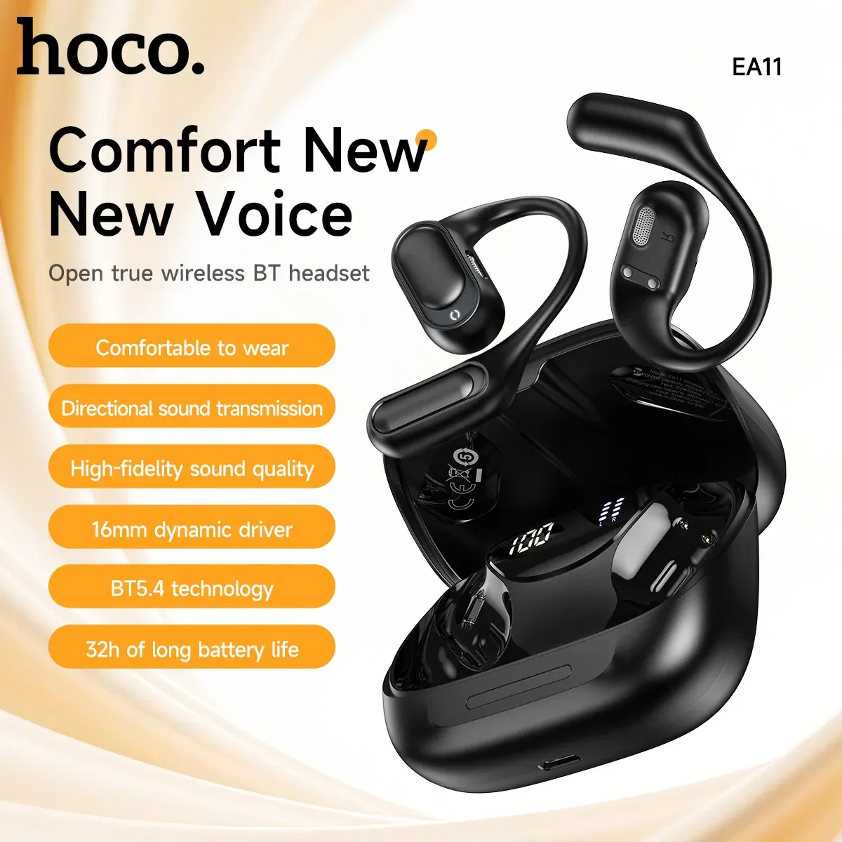 HOCO Open-Ear Bluetooth 5.4 Ear Hook Earbuds with Digital Display Case