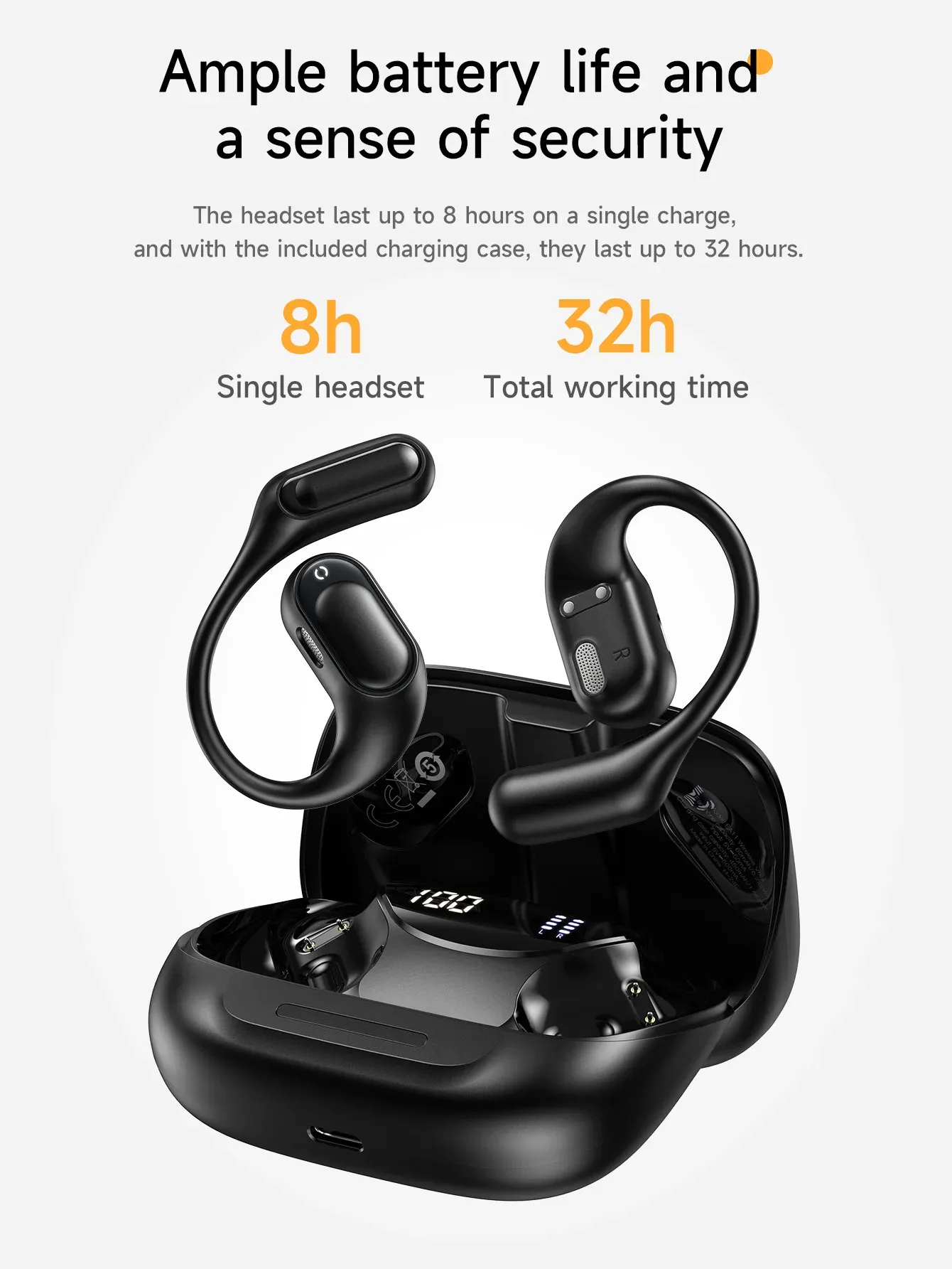 HOCO Open-Ear Bluetooth 5.4 Ear Hook Earbuds with Digital Display Case