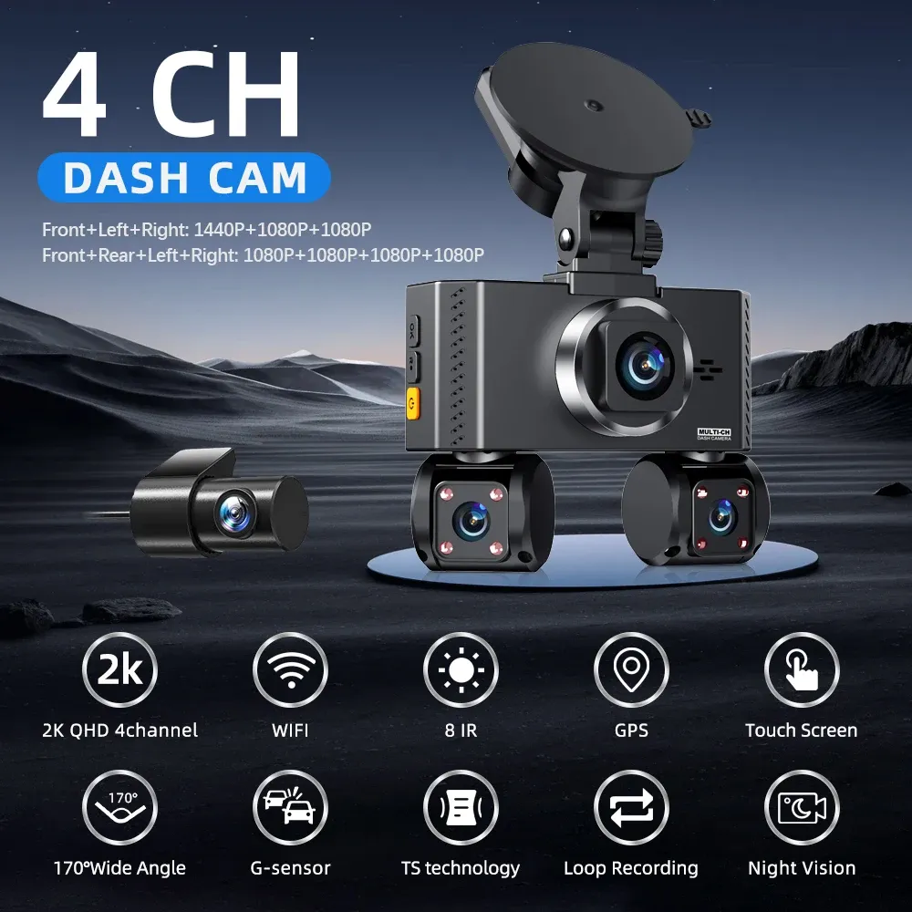 FOXGOD 2K QHD 4-Channel Dash Cam with GPS and Wi‑Fi