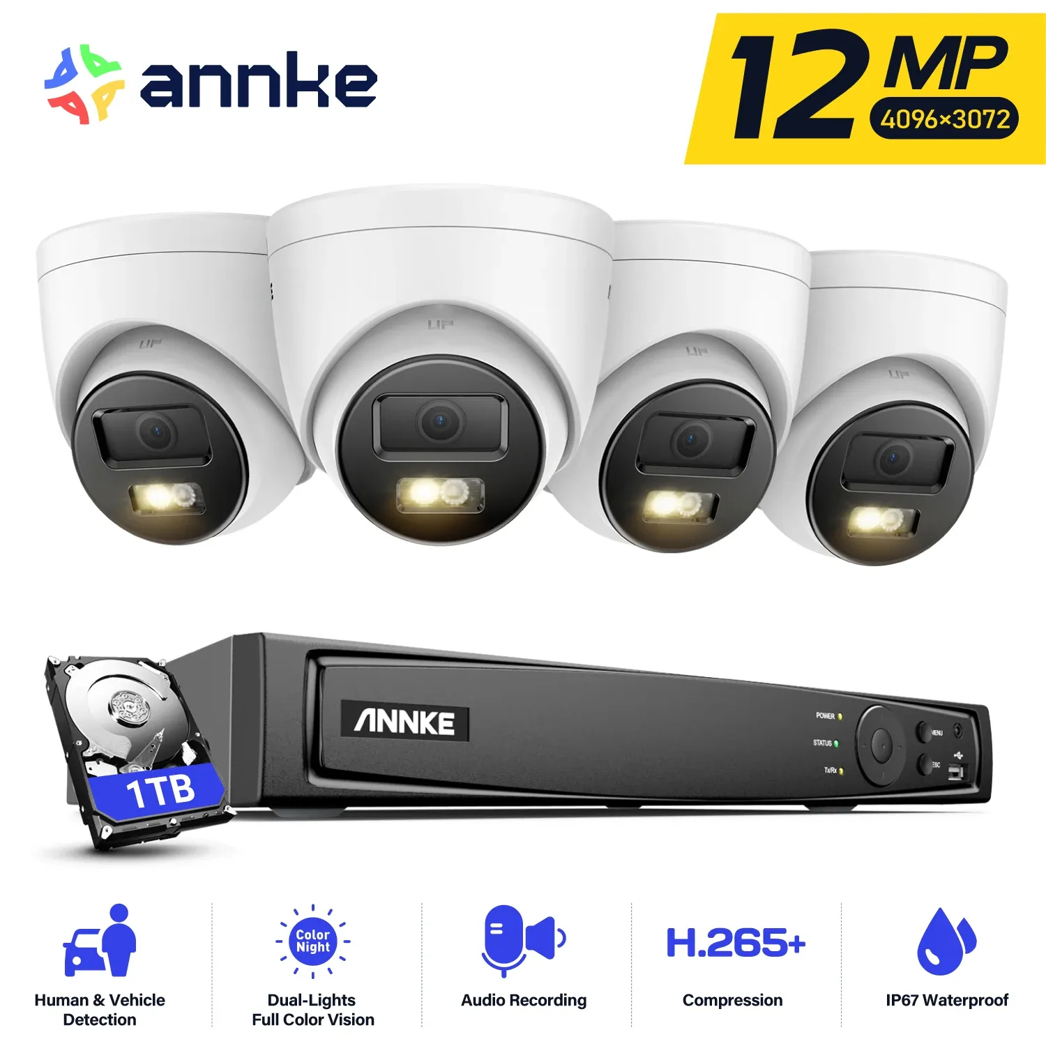 ANNKE 12MP Dual-Light PoE 4-Camera NVR Security Kit
