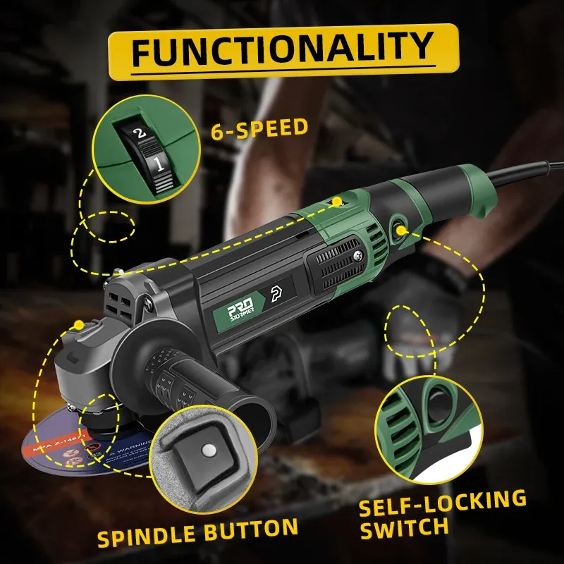 PROSTORMER 1250W Variable-Speed Corded Angle Grinder