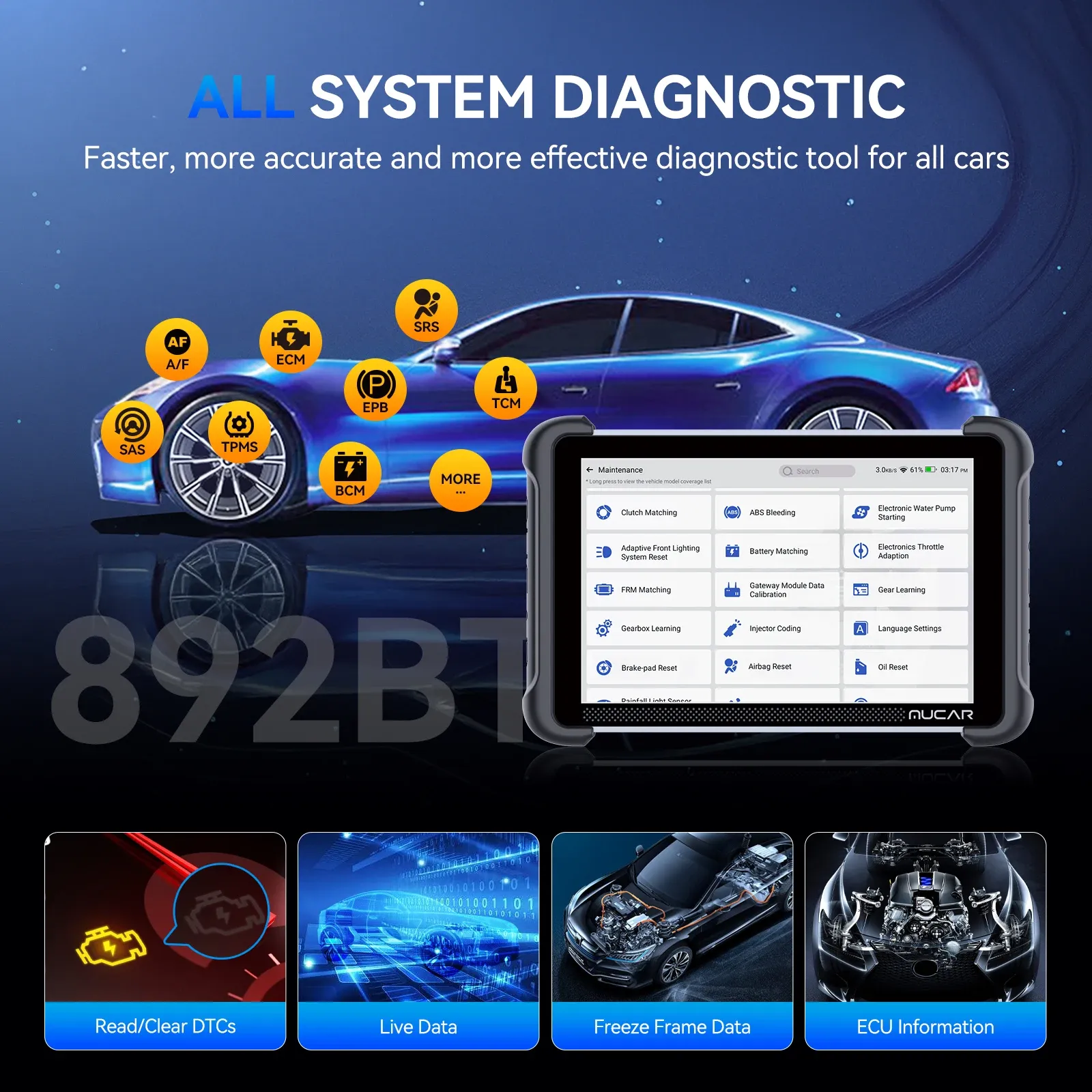 MUCAR 892BT Bluetooth All-System Car Diagnostic Scanner