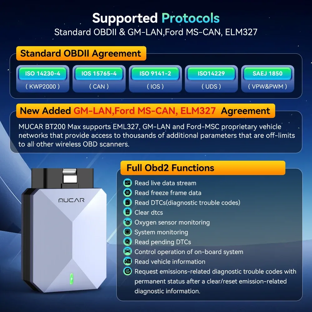 MUCAR BT200 MAX Bluetooth All-System OBD2 Scanner