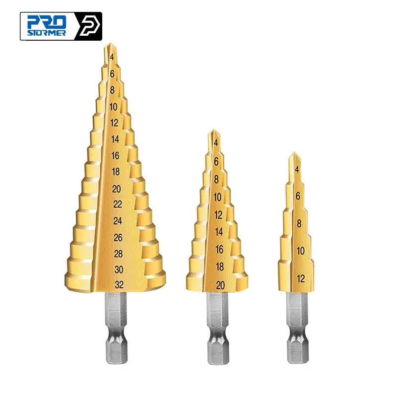PROSTORMER 3-Piece Titanium-Coated HSS Step Drill Bit Set