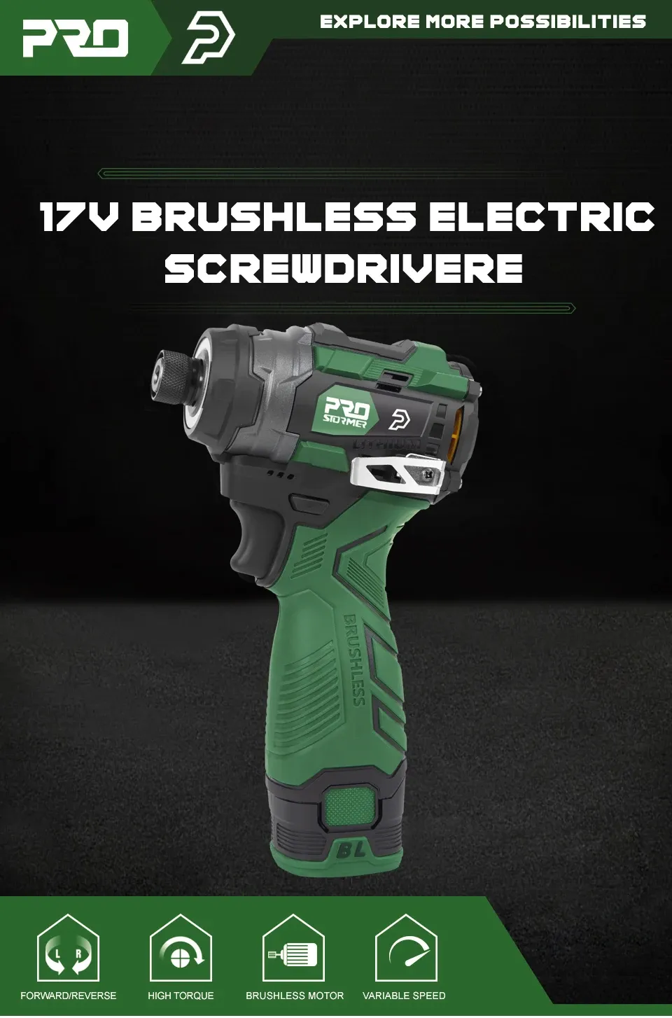 PROSTORMER 17V Brushless Cordless Screwdriver 140Nm