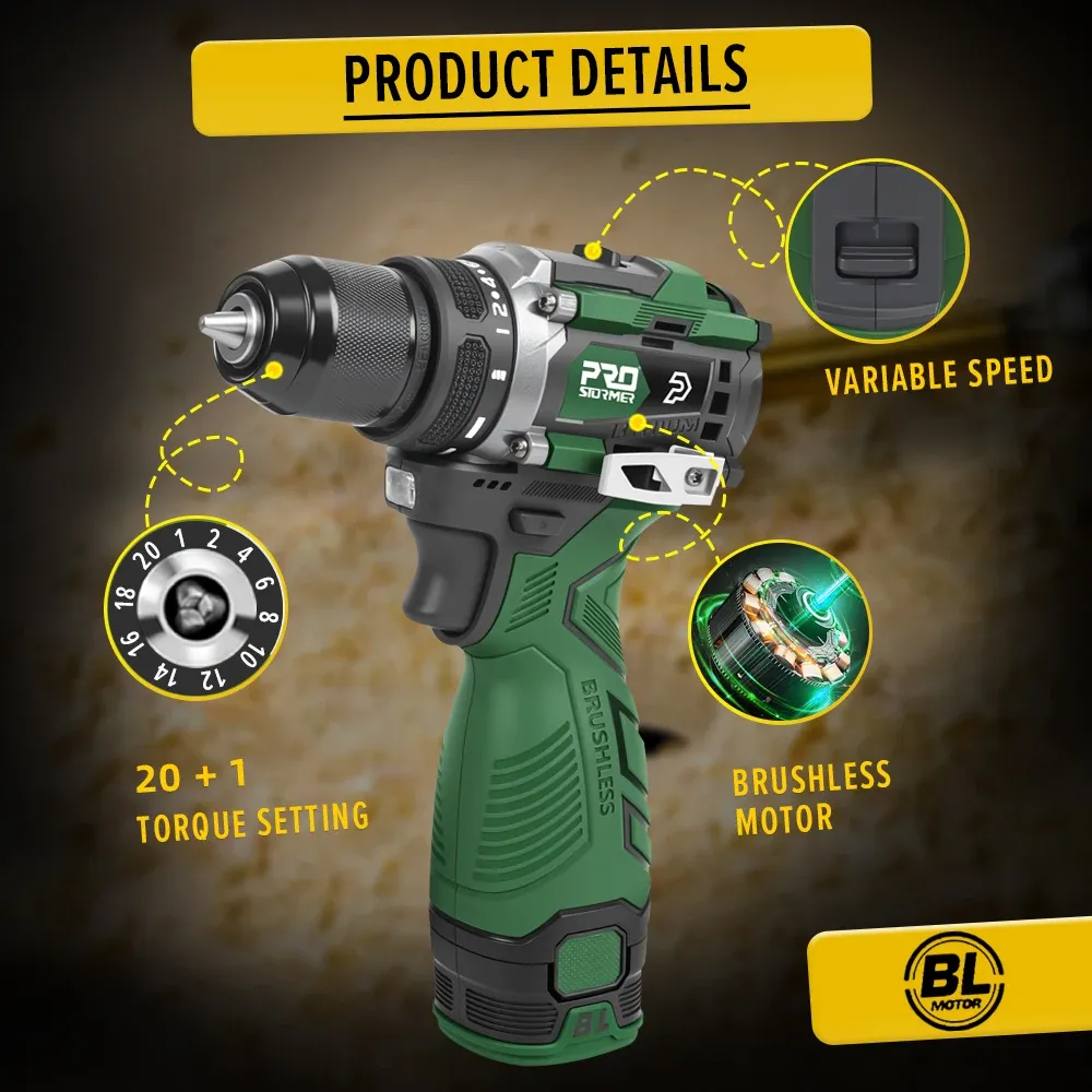 PROSTORMER 17V Brushless Cordless Drill 60Nm Compact Driver