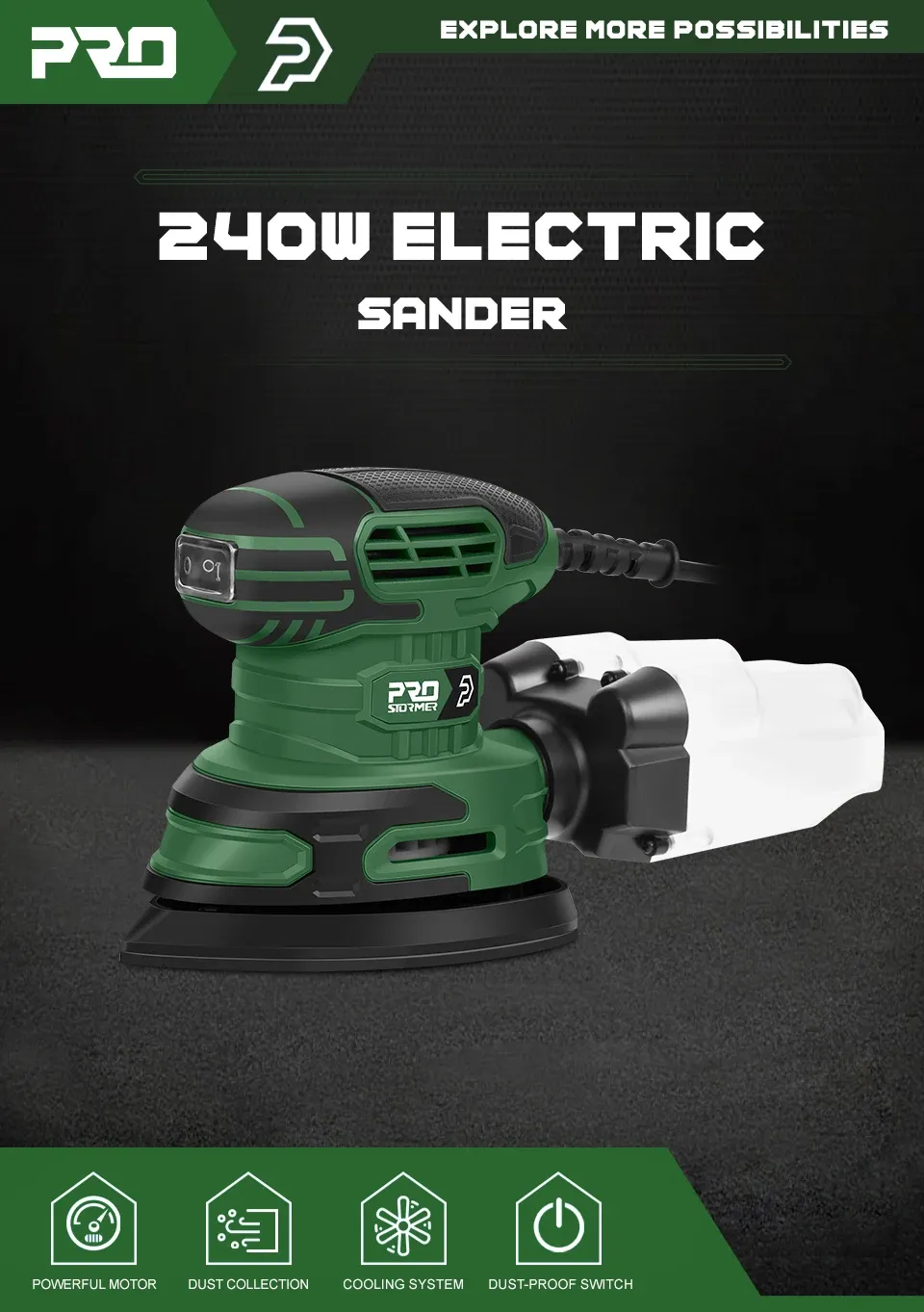 PROSTORMER 240W Random Orbital Detail Sander