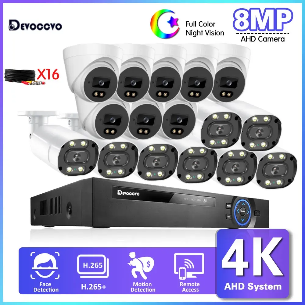 Devoccvo 16-Channel 8MP H.265+ 4K Wired CCTV Kit