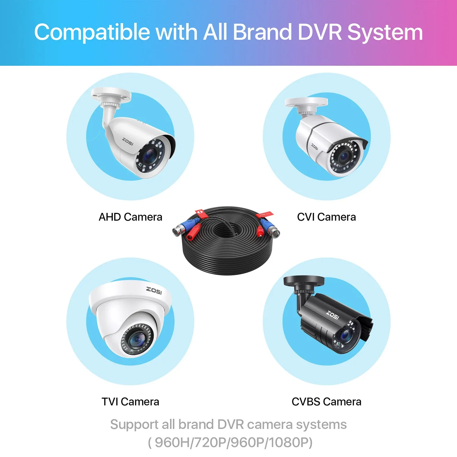 ZOSI 4-Pack BNC + DC CCTV Power Video Cable Set