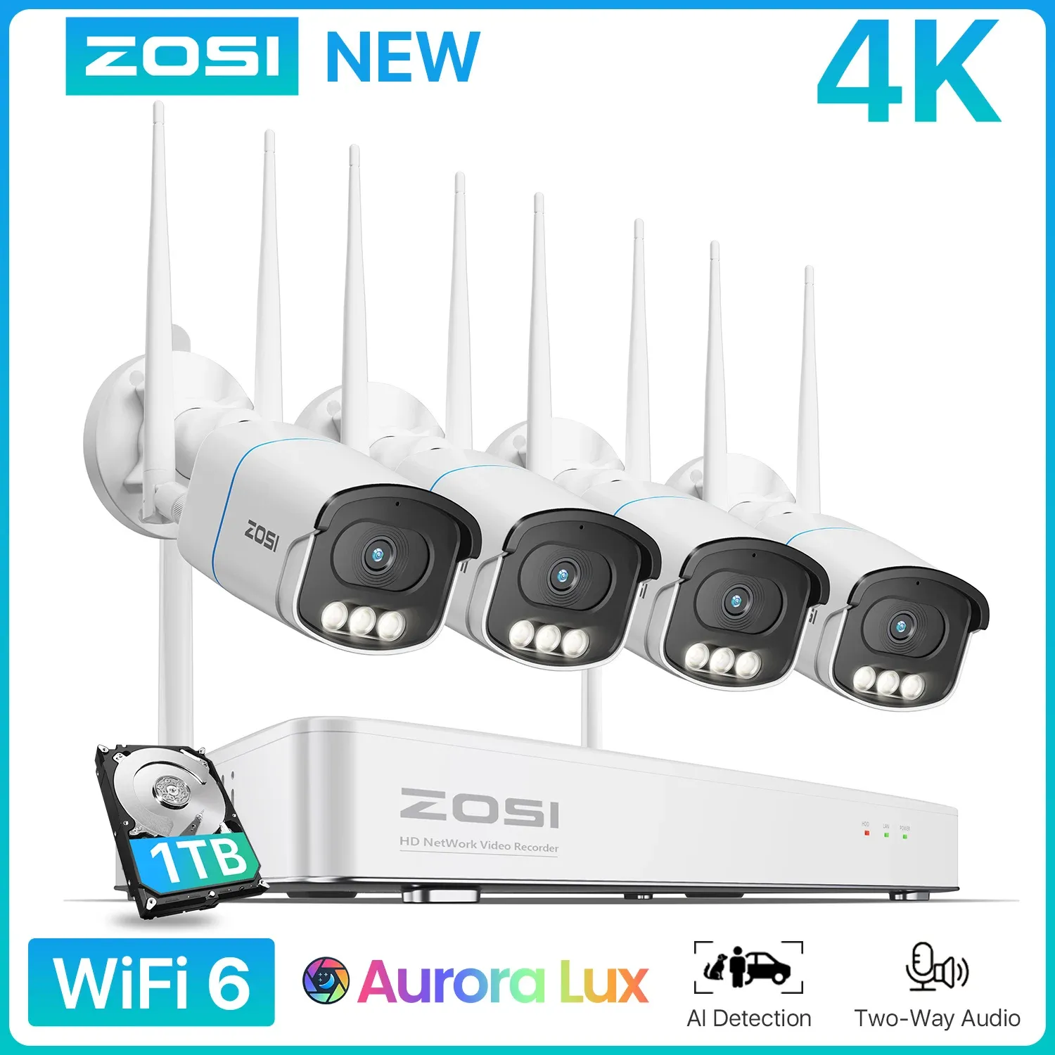 ZOSI 4K WiFi 6 8-Channel Aurora Lux Security Camera System