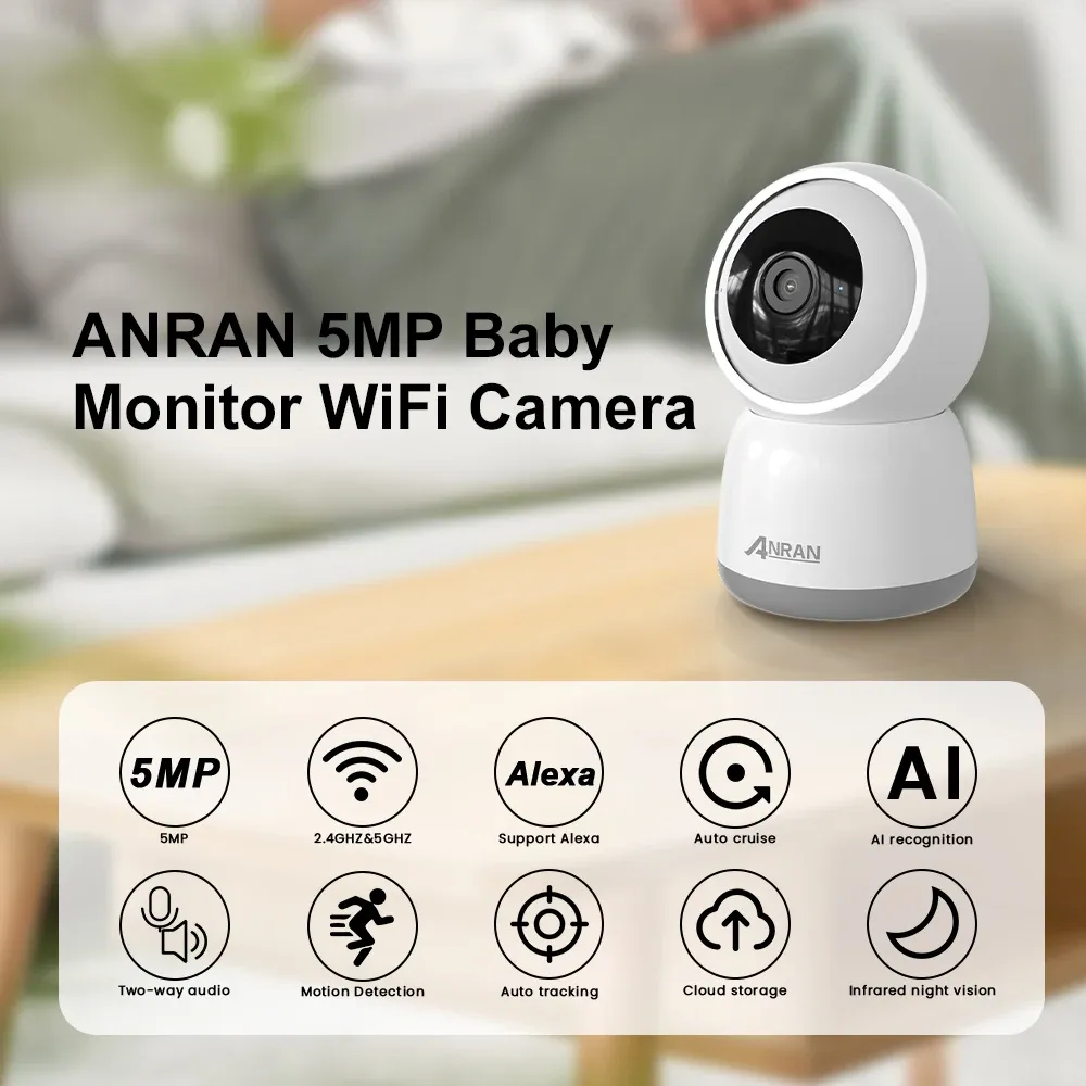 ANRAN 5MP Dual-Band Indoor PT Camera with Human Detection