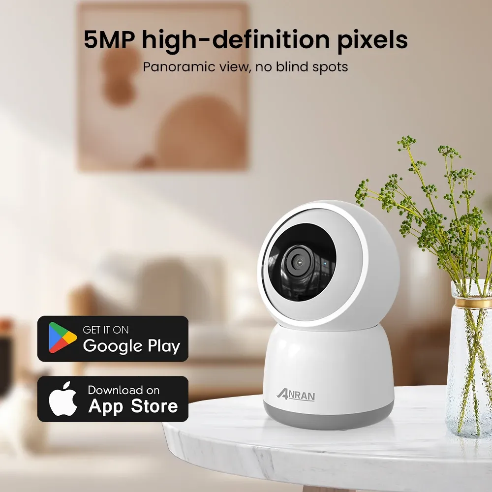 ANRAN 5MP Indoor WiFi PT Camera 2-Pack with Human Detection