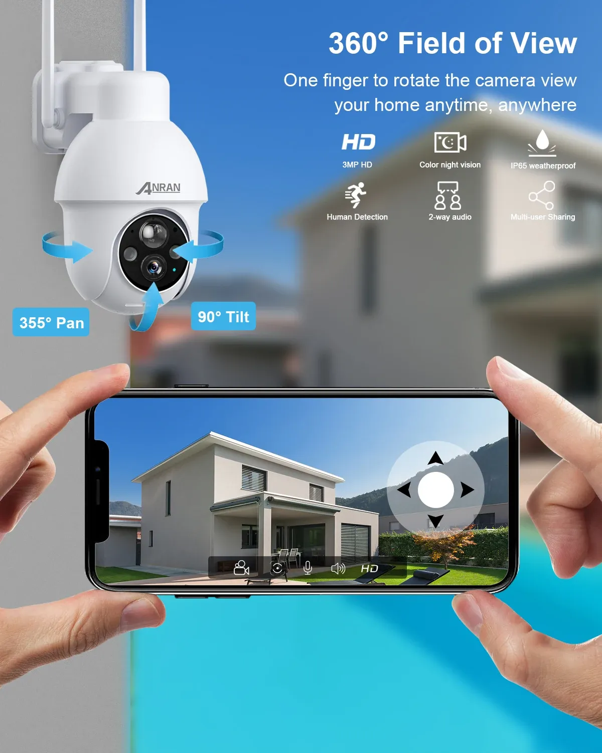 ANRAN 5MP Solar WiFi Outdoor Security Camera with PIR Detection