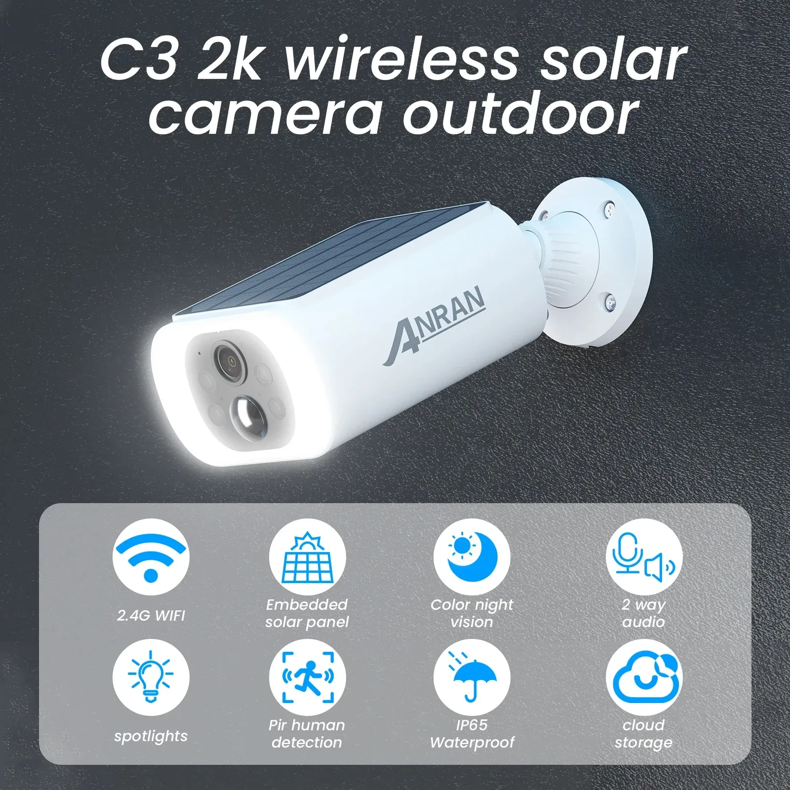 Anran C3 2K Solar Wireless Outdoor Security Camera Set, 4-Pack