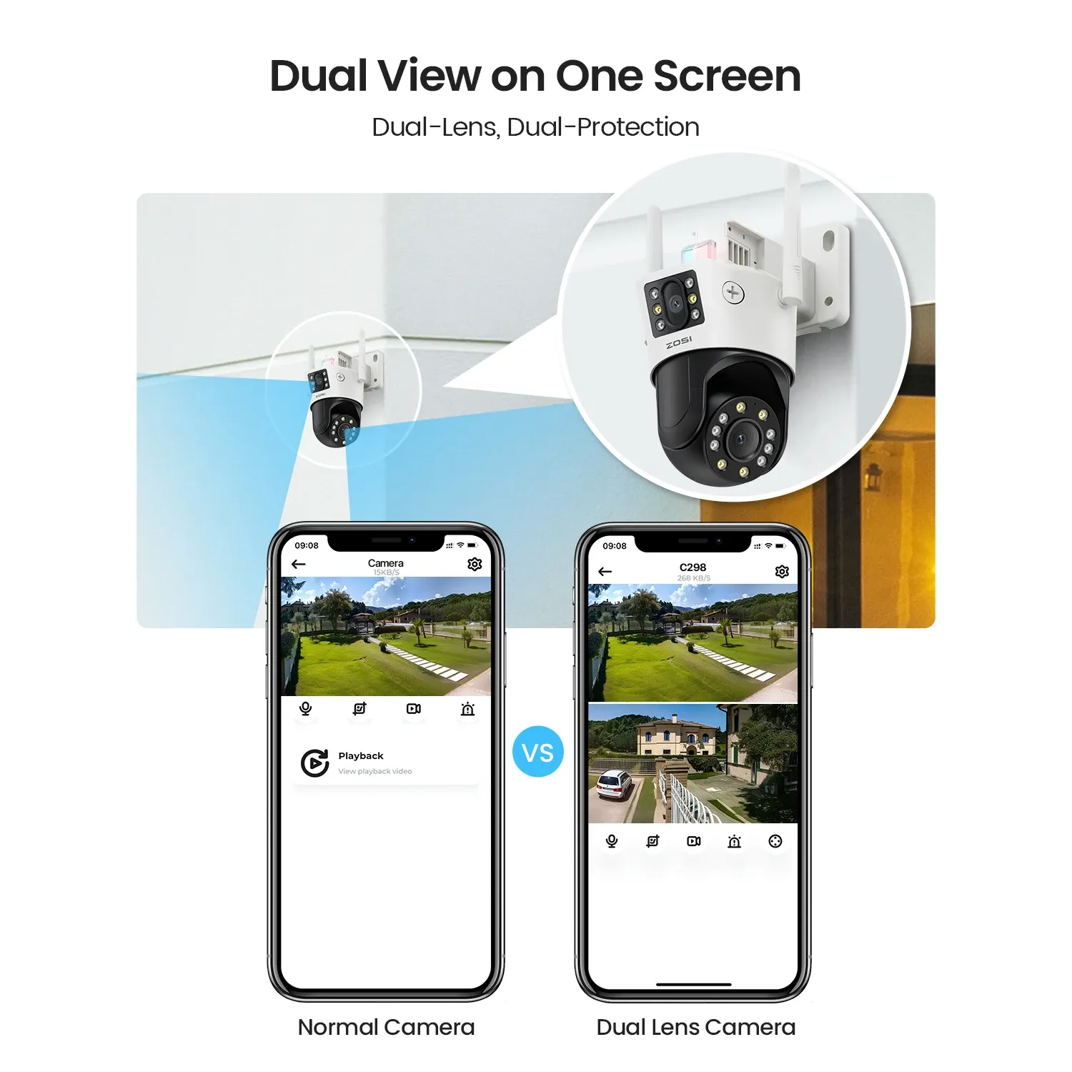 ZOSI C298 Dual-Lens 8MP WiFi PTZ Outdoor Security Camera