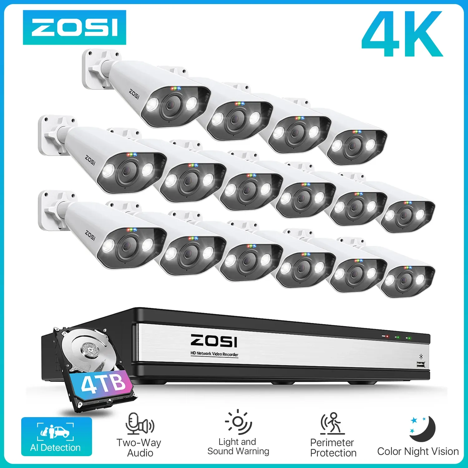 ZOSI 16-Channel 4K PoE AI Security Camera Kit