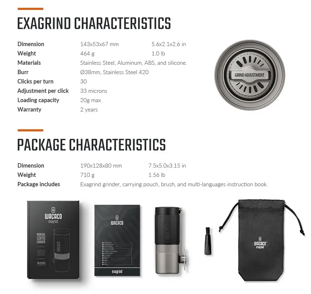 Wacaco Exagrind Portable Manual Coffee Grinder with 38mm Steel Burr