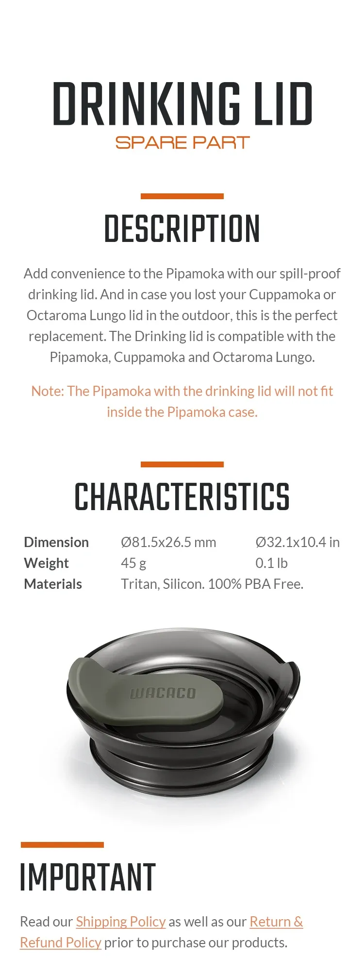 Wacaco Spill-Proof Drinking Lid for Pipamoka, Cuppamoka and Octaroma Lungo