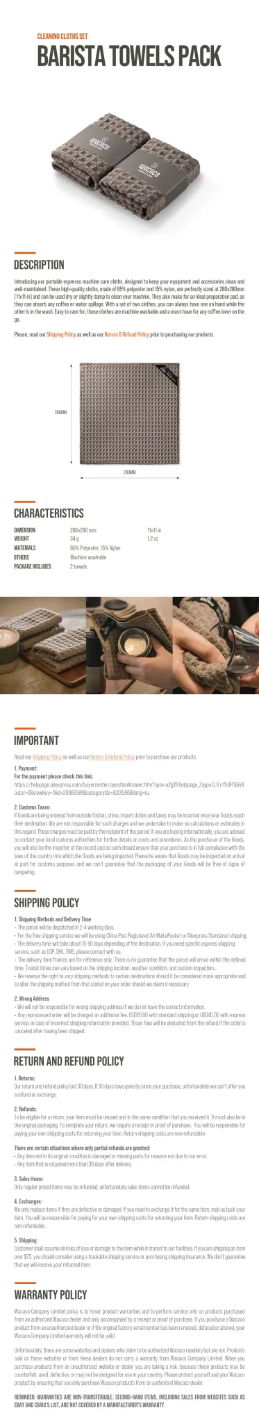 Wacaco Barista Towel Set for Portable Espresso Care