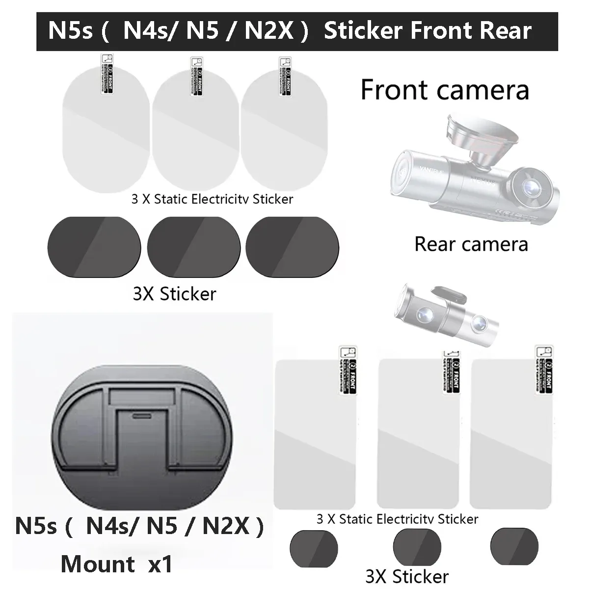 Vantrue N5s Static Mount Sticker Set for Compatible Dash Cams