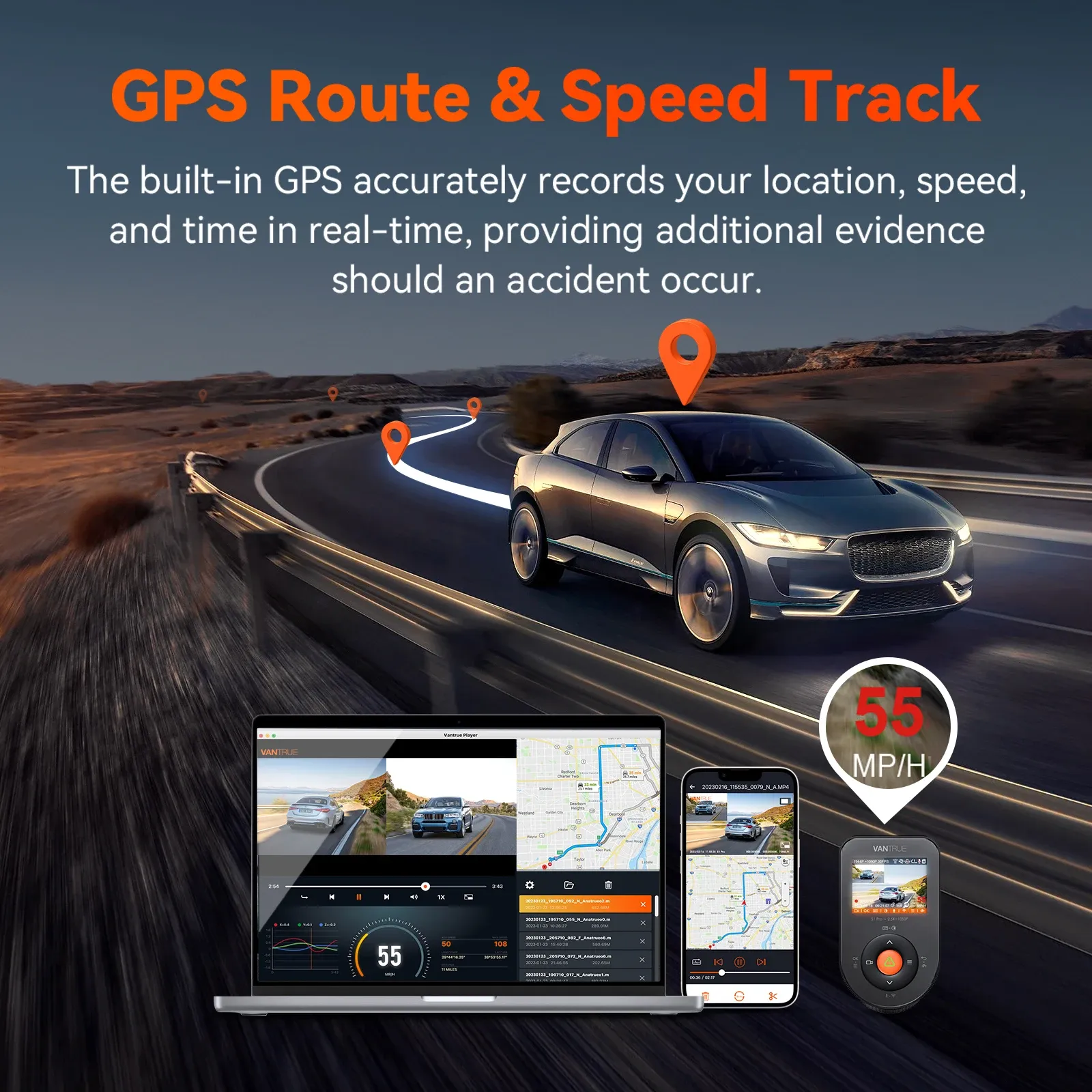 Vantrue S1 Pro 2.7K Dual Dash Cam with 5G WiFi and GPS