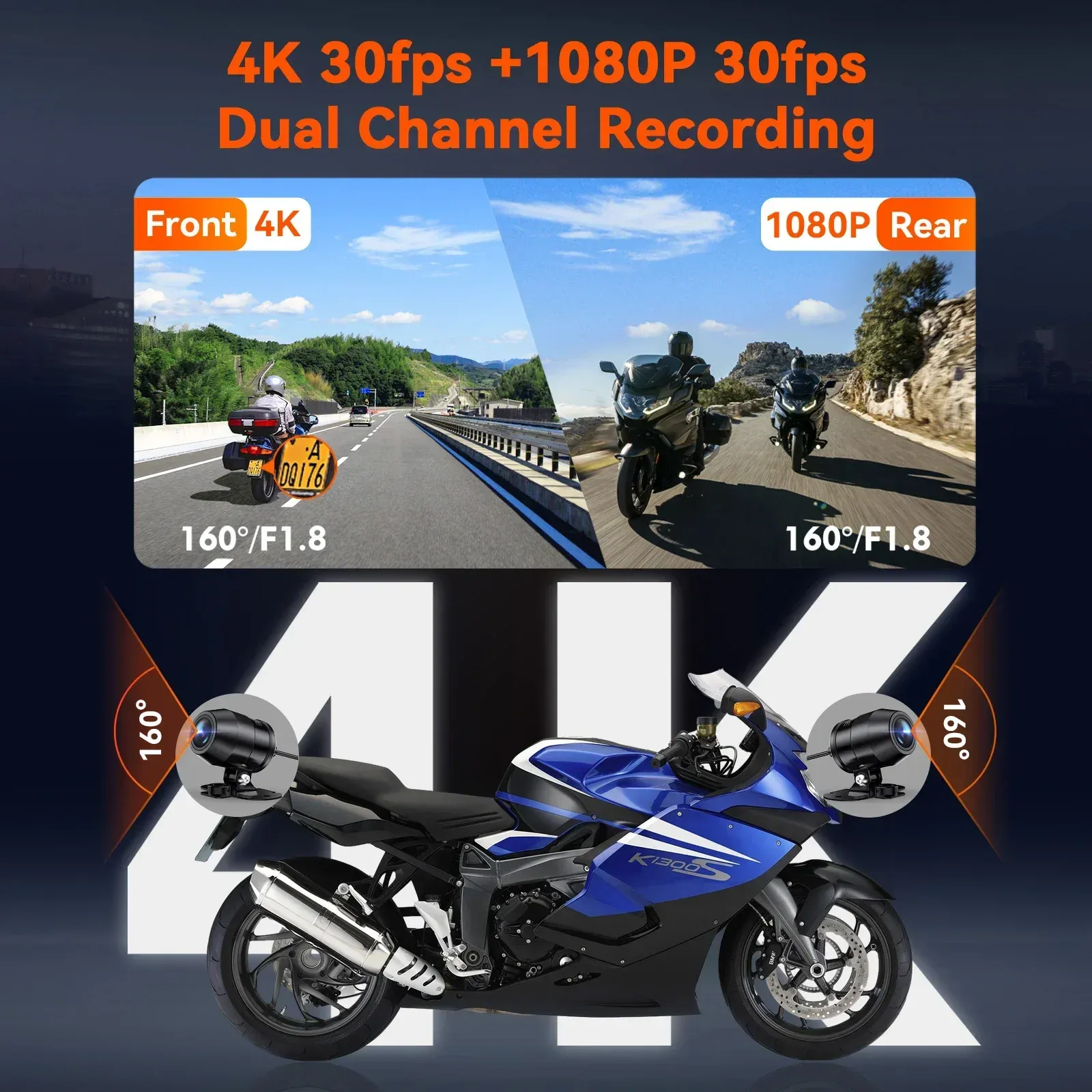Vantrue F1 4K Waterproof Motorcycle Dash Cam