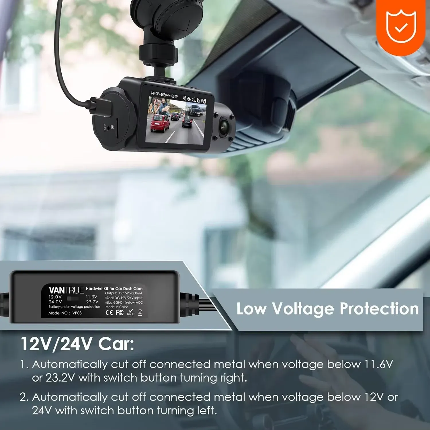 Vantrue Type-C Dash Cam Hardwire Kit with Low-Voltage Protection