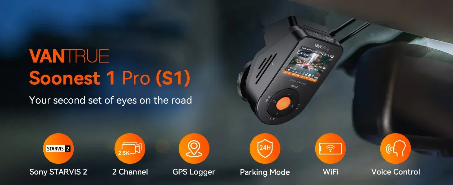 Vantrue S1 Pro 2.7K Dual Dash Cam with 5G WiFi and GPS