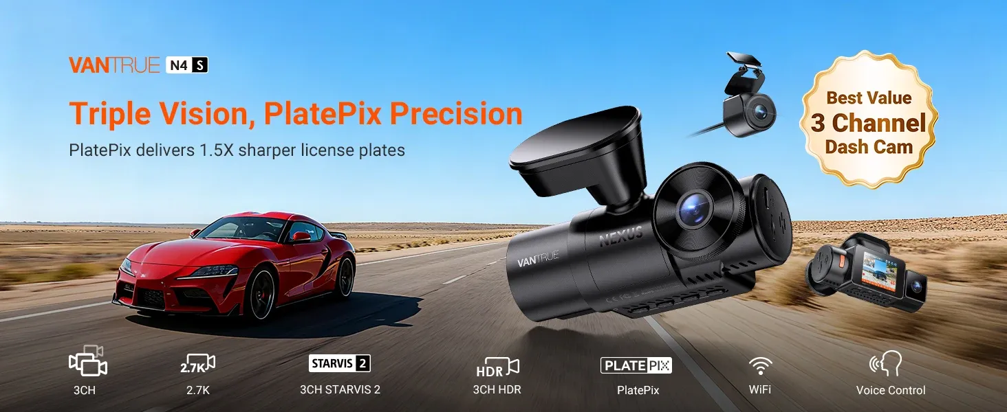 Vantrue N4S 3-Channel 2.7K Dash Cam with STARVIS 2