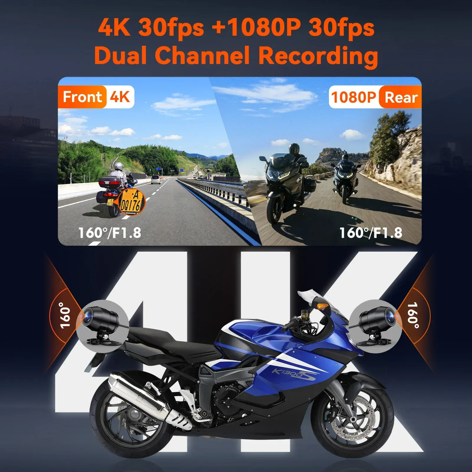 Vantrue F1 4K Waterproof Motorcycle Dash Cam