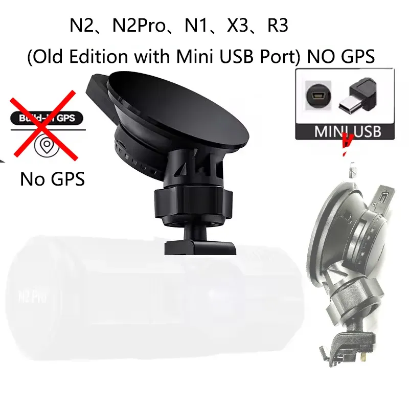 Vantrue N2/N2 Pro/N1/X3/R3 Suction Cup Mount, Mini USB, No GPS