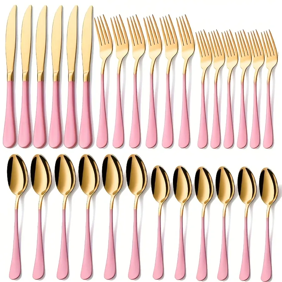 30-Piece Gold Pink Stainless Steel Flatware Set