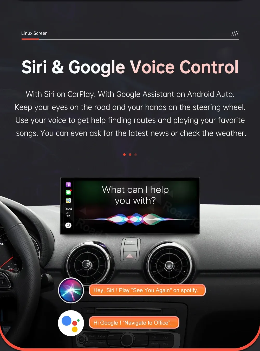 RoadTop 12.3-Inch Linux CarPlay Display for Audi A1