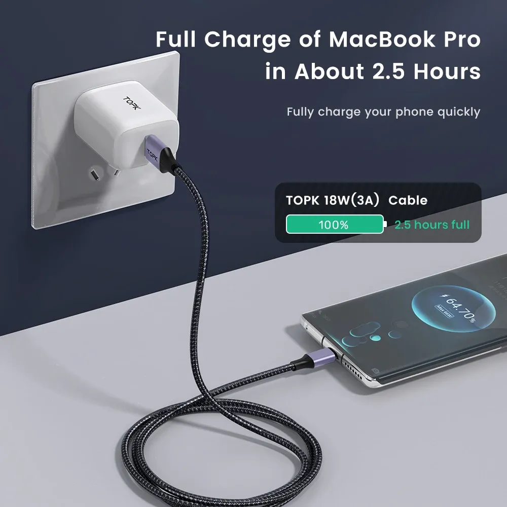 TOPK 3A Braided USB-A to Type-C and Micro USB Charging Cable