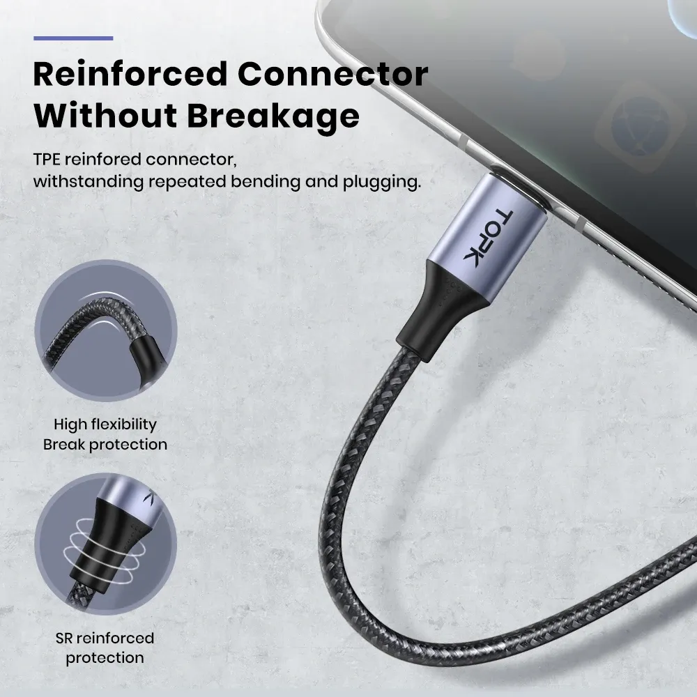TOPK 3A Braided USB-A to Type-C and Micro USB Charging Cable
