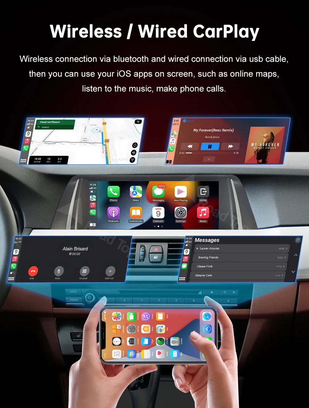 RoadTop Wireless CarPlay Display for BMW 5 Series F10/F11