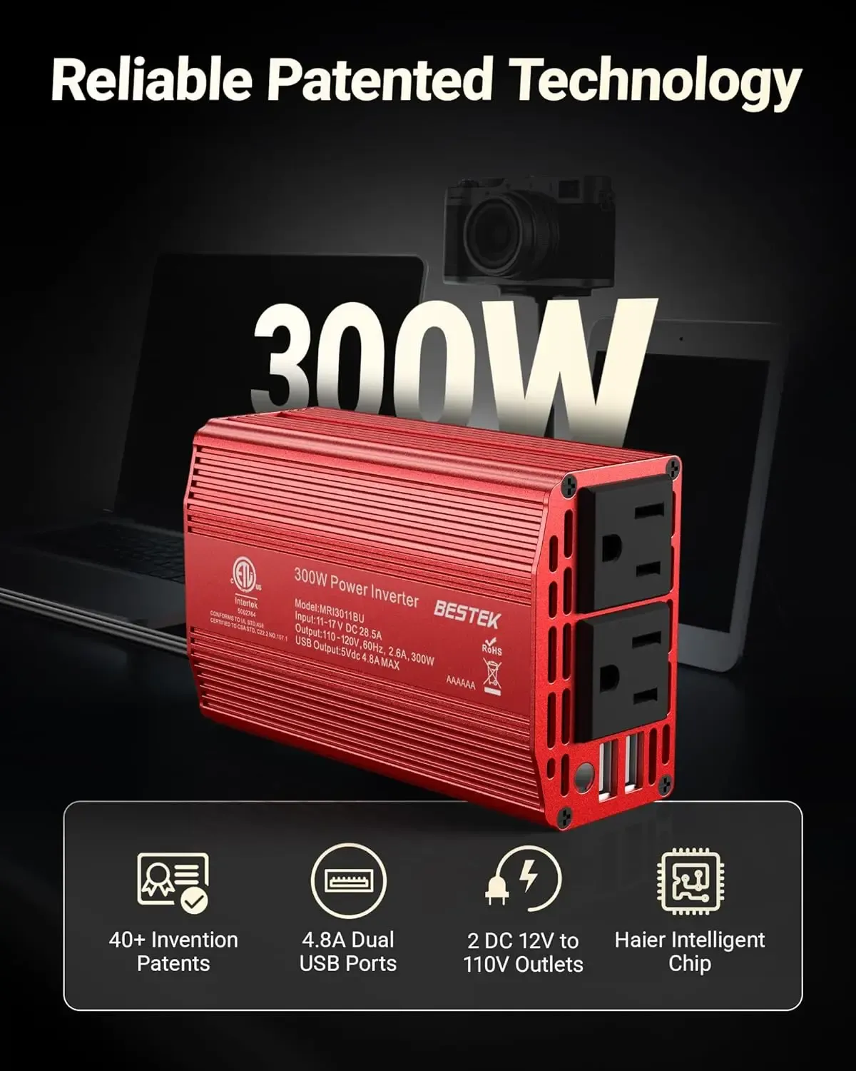BESTEK 300W Car Power Inverter with Dual USB