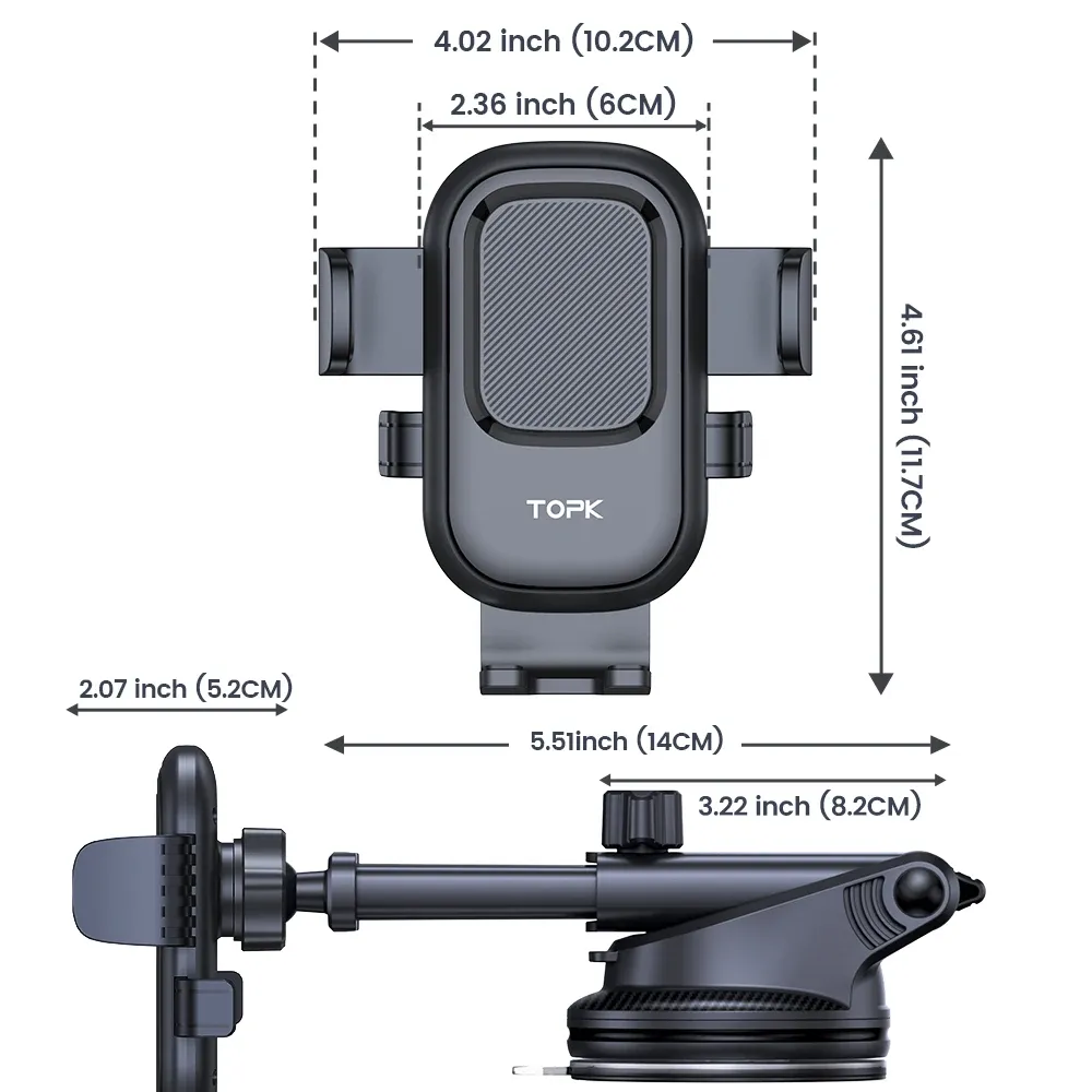 TOPK Suction Cup Car Phone Mount for Dashboard and Windshield