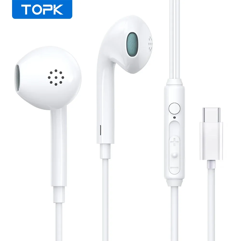 TOPK Type-C Wired Earphones with Mic for Samsung and Xiaomi