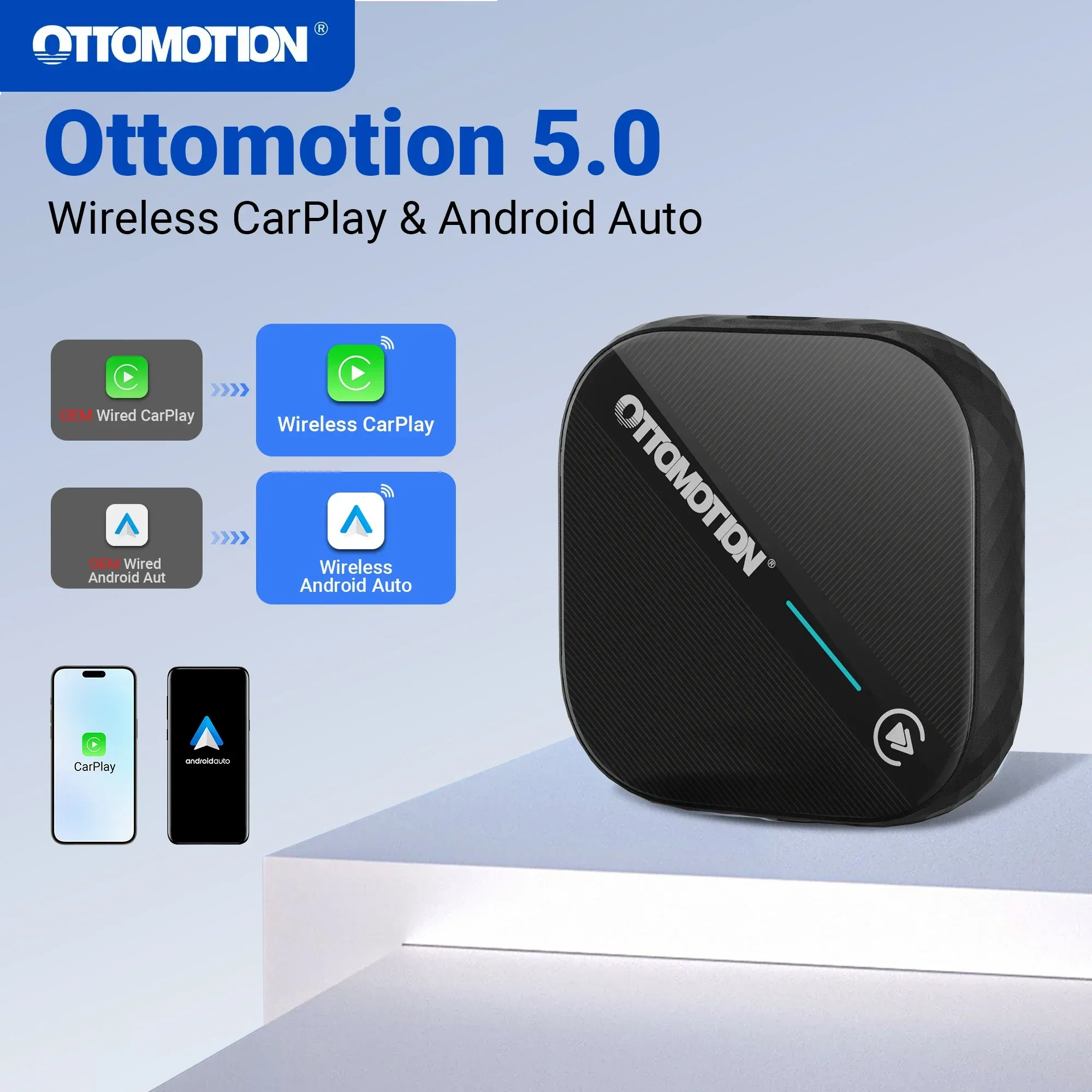 OTTOMOTION 5.0 Wireless CarPlay and Android Auto Adapter