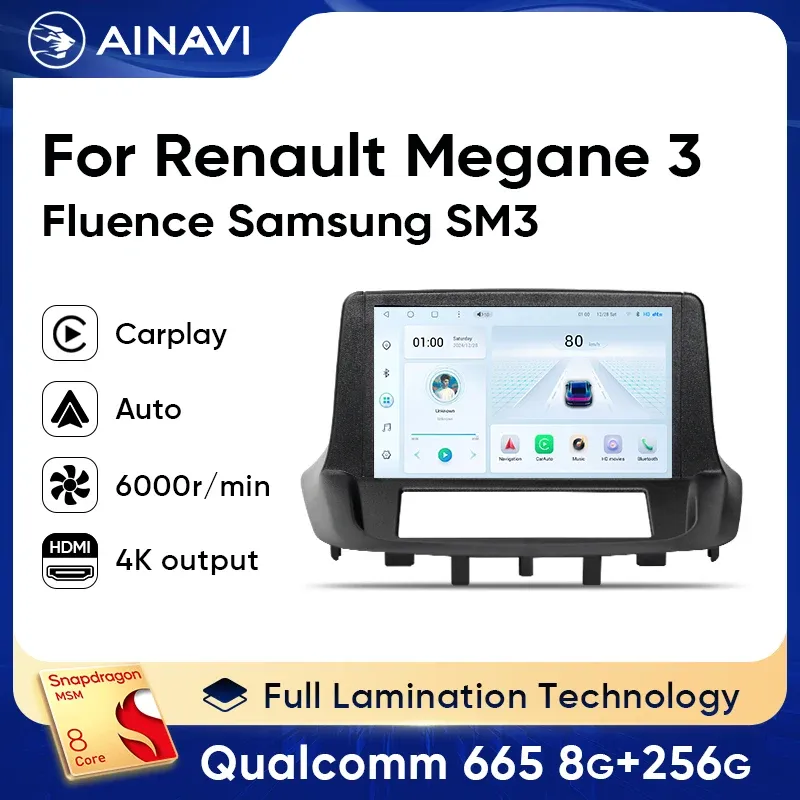 Ainavi Wireless Android Auto Head Unit for Renault Megane 3, Fluence, and Samsung SM3